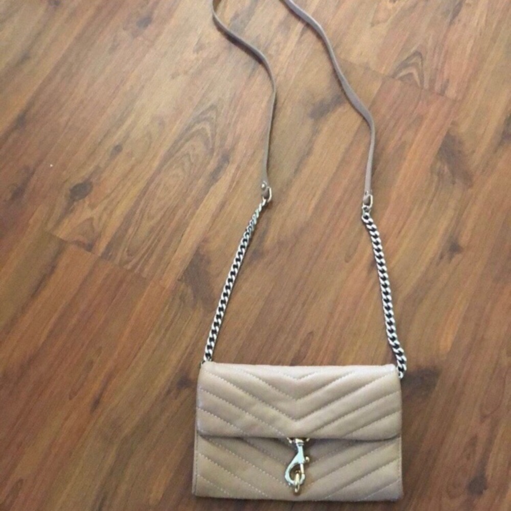 🎉5xHP🎉 Rebecca Minkoff Tan Quilted Crossbody Bag with Chain Strap - Picture 2 of 8